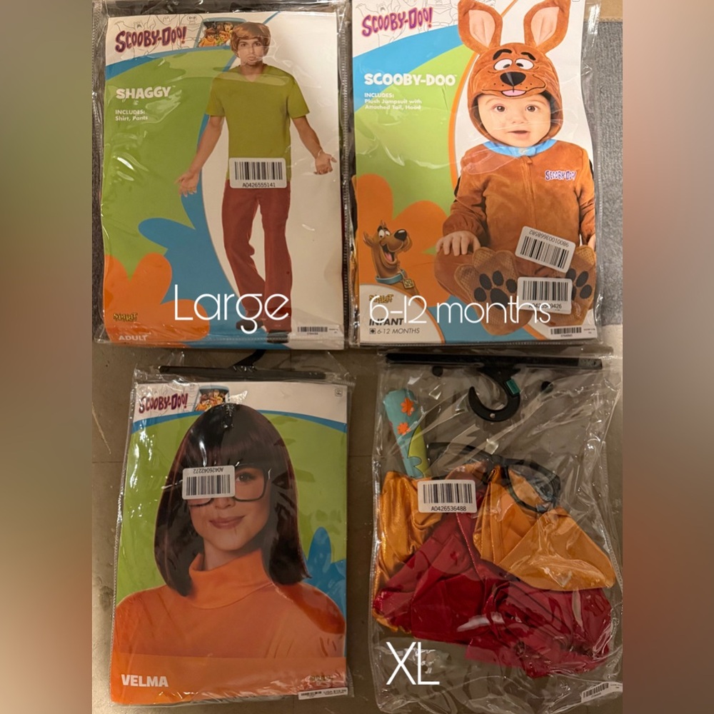 Scooby-Doo Infant, Adult Shaggy & Adult Velma Costume Set